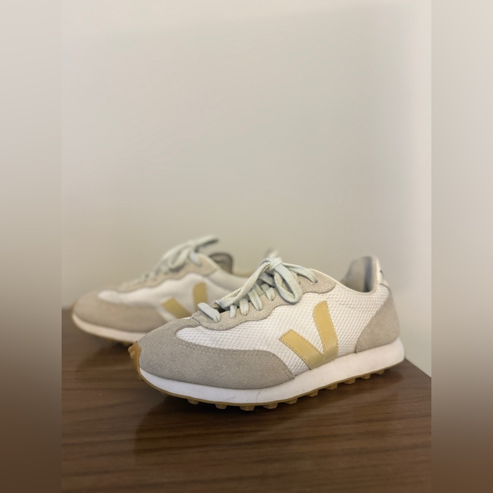 Veja White and Tan Athletic Shoes